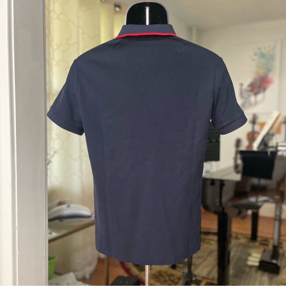 Like New Men’s Size Large Burberry Icon Stripes Walton Polo Shirt In Dark Navy - Picture 9 of 15